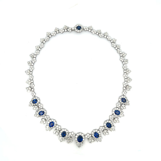 Oval Blue Sapphire with Marquise & Round Cut Diamonds Set